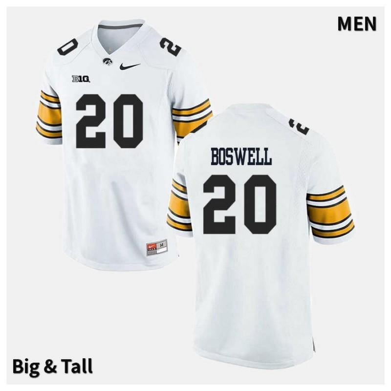 Men's Iowa Hawkeyes NCAA #20 Cedric Boswell White Authentic Nike Big & Tall Alumni Stitched College Football Jersey OT34S11WT